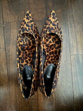 Zara Leopard Print Pointed Flats - Brown & Black